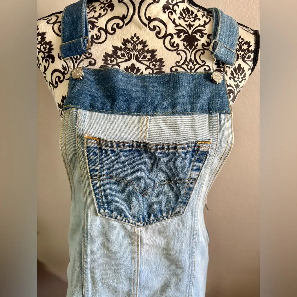 VINTAGE Patchwork Denim Overall Dress Blue Size undefined - Image 4