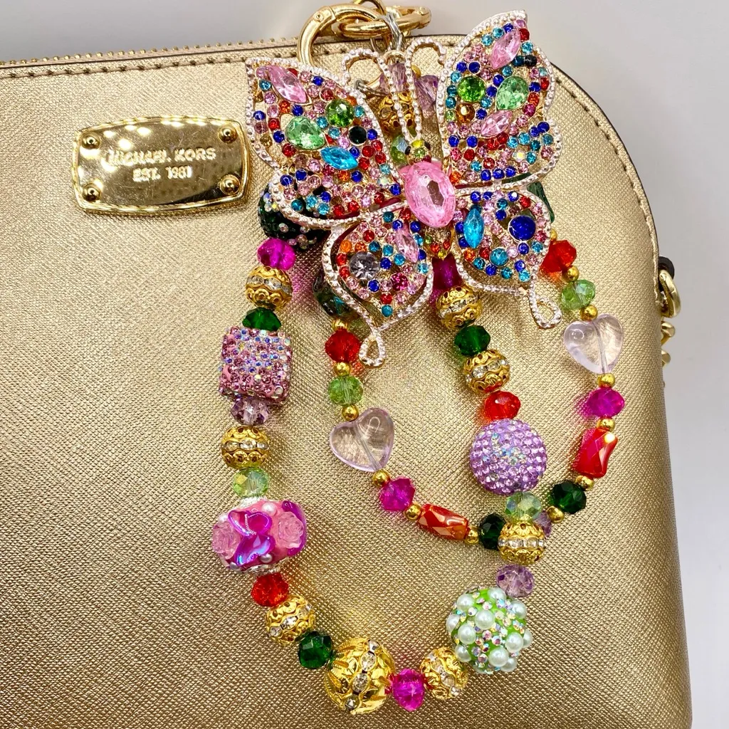🦋 Luxury Bag/Phone Chain Charm/Keychain Colorful Rhinestone Butterfly Crystal - Image 2