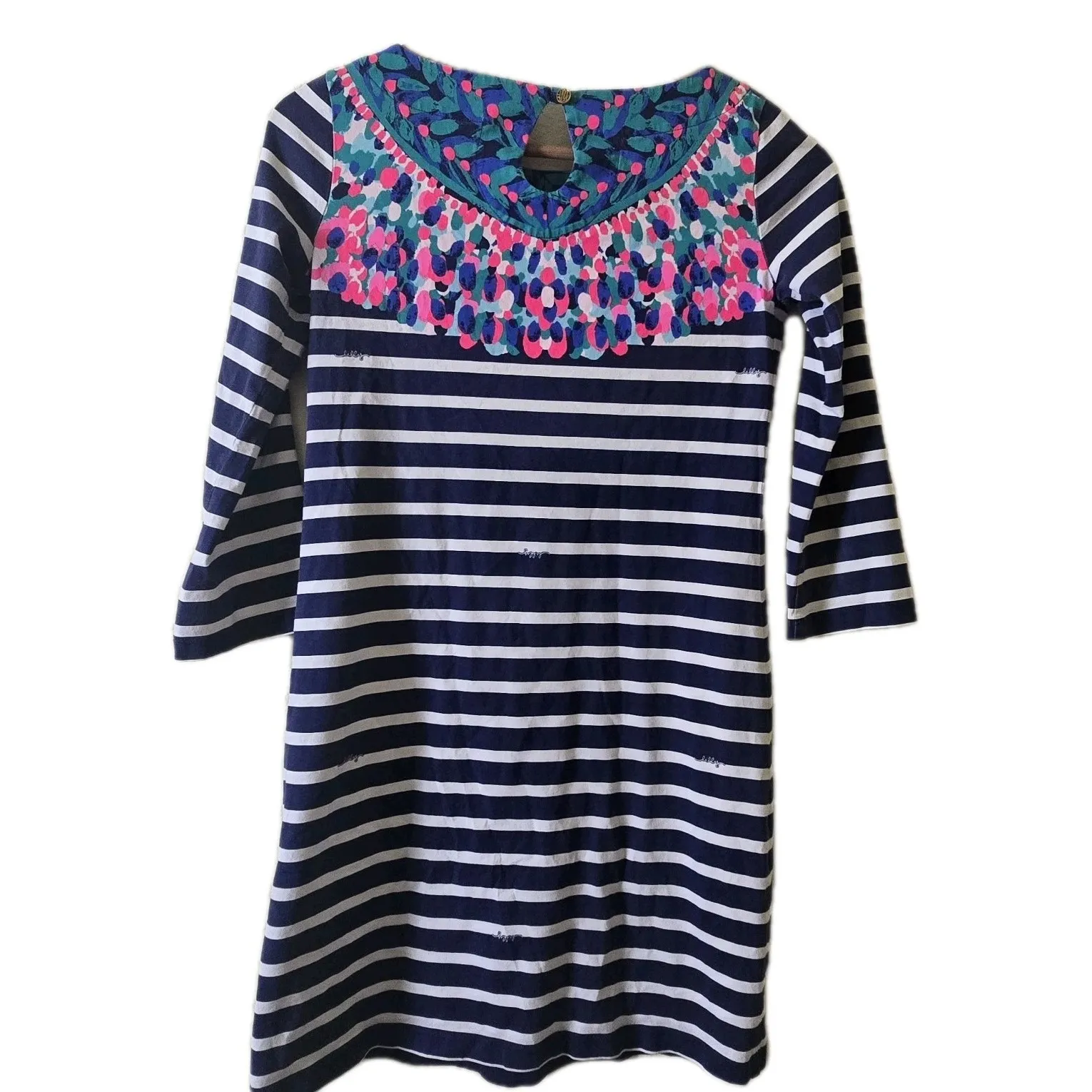 Lilly Pulitzer Womens Pima Cotton‎ Floral Stripe Long Sleeve Dress XXS - Image 4