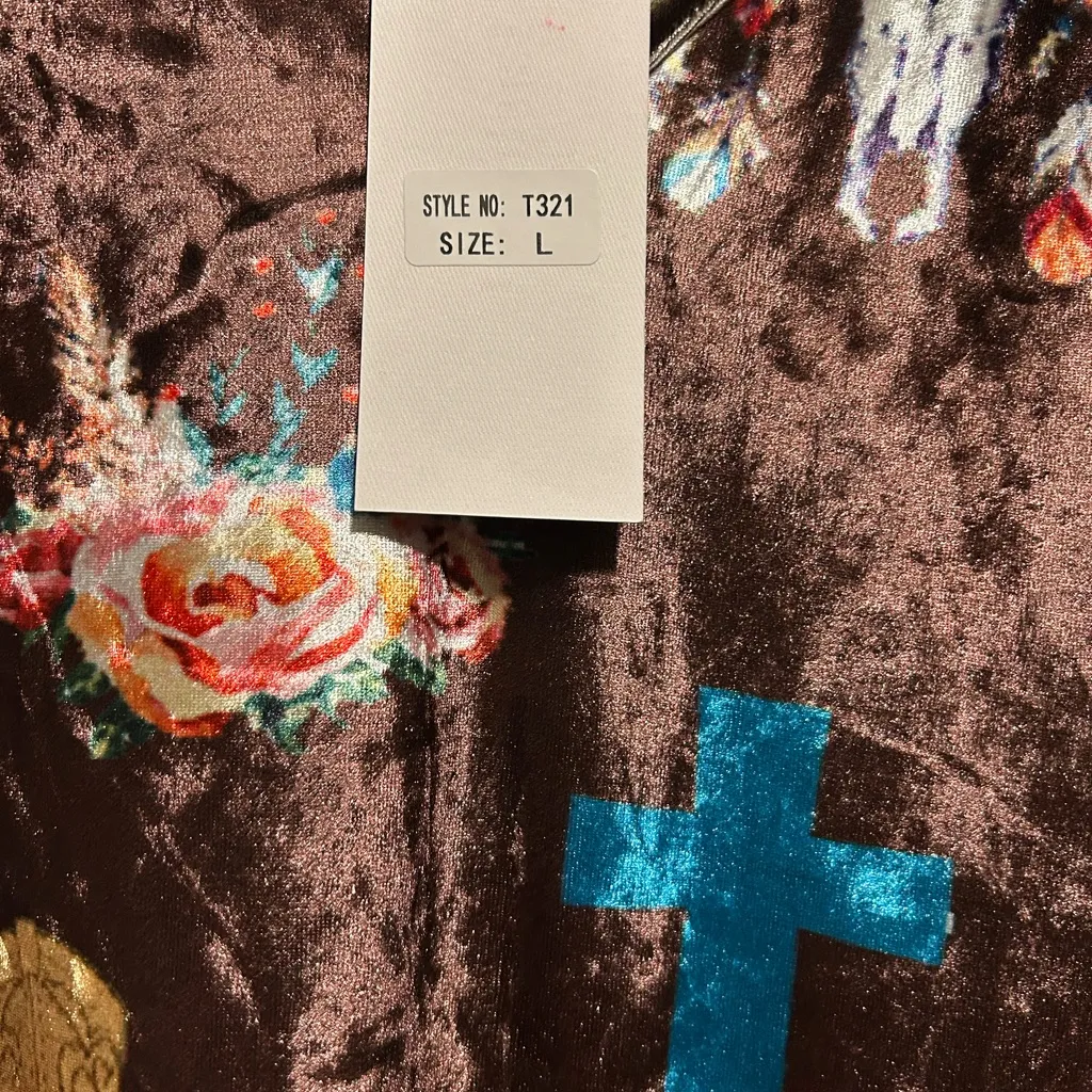 NWT Fashion U Brown Crushed Velvet Western Poncho With Tassels Size L - Image 8