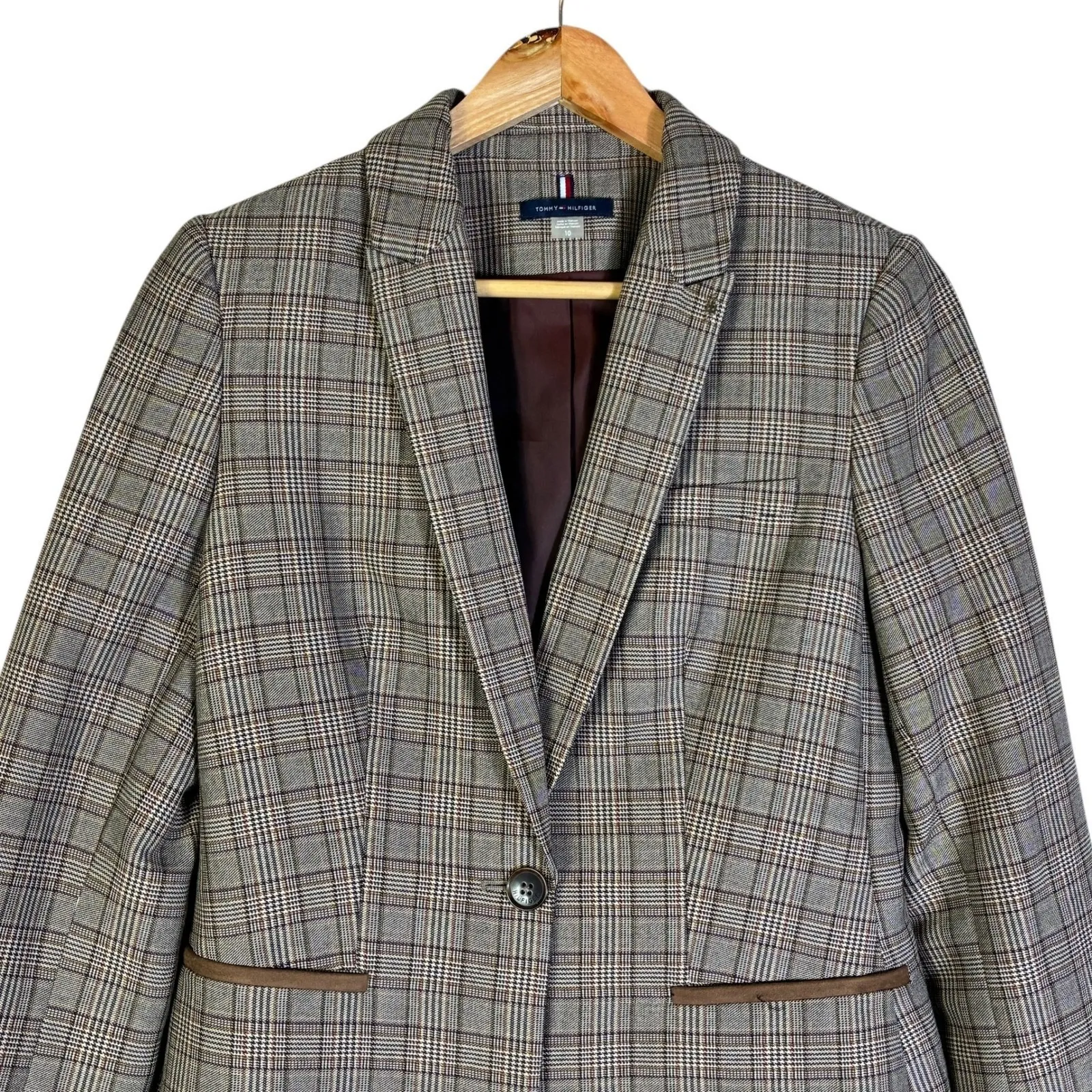 Tommy Hilfiger Plaid Blazer Size 10 Brown Preppy Old Money Light Academia - Image 4