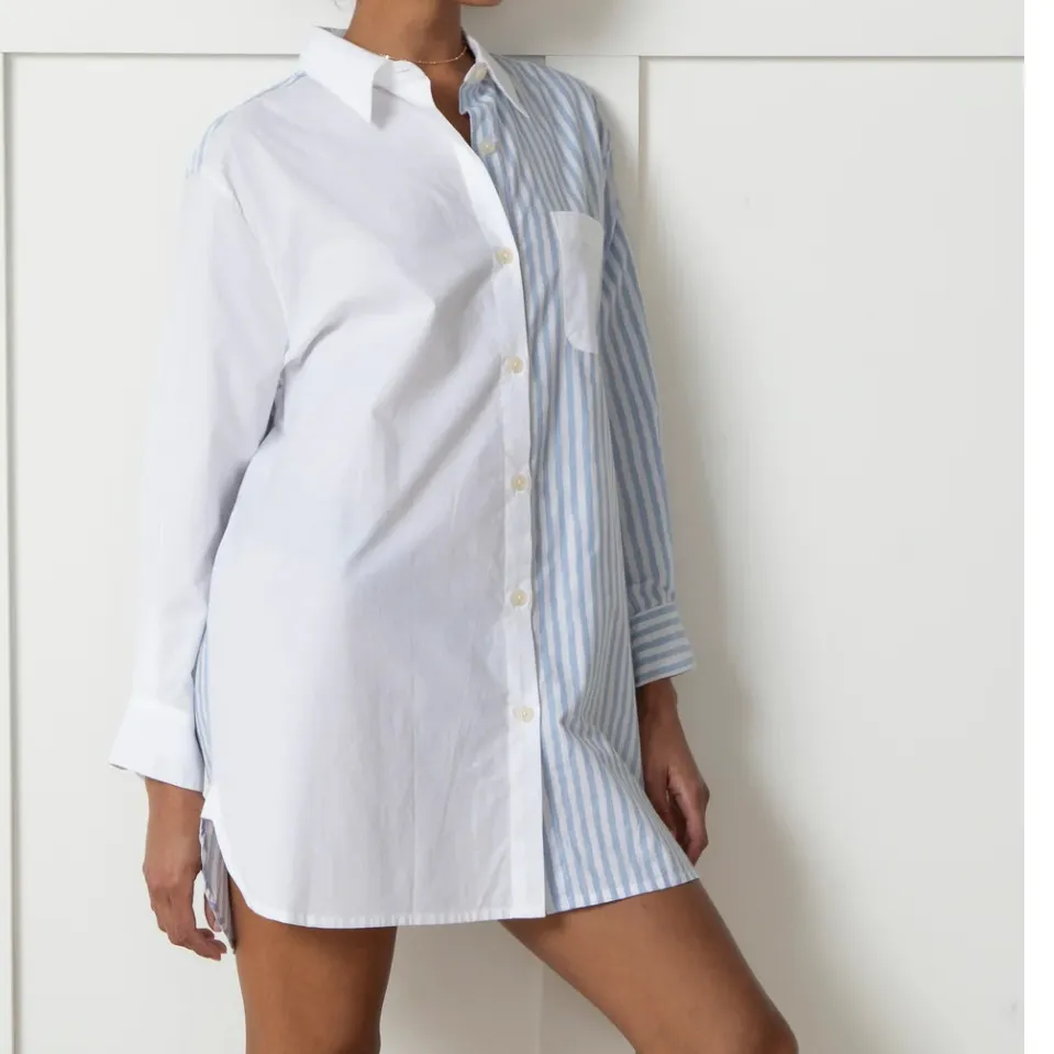 PRINTFRESH Everyday Button Down in Weekend Stripes Blue‎ Skies S/M - Image 12