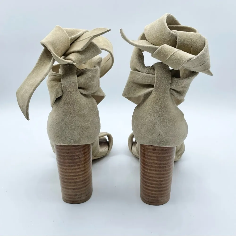 Revolve x RAYE Mia Heel Nude Nubuck Suede Strappy Wrap Wood Block Heel Beige 7.5 - Image 9