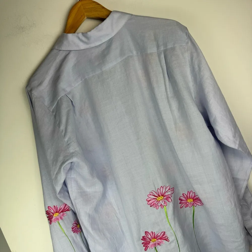 NWT Quacker Factory Womens Floral Embroidered Button Top Sz Medium 100% Ramie - Image 13