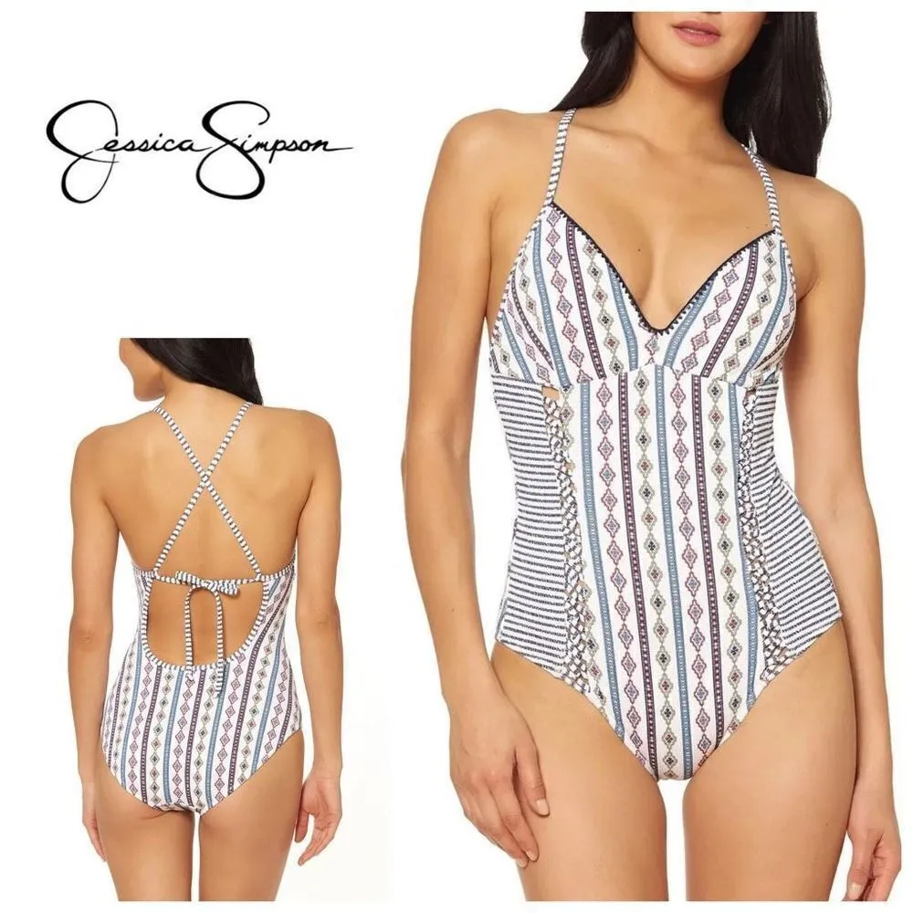New. Jessica Simpson Moroccan Stripe Printed One-Piece Swimsuit. Retails $98 - Image 2