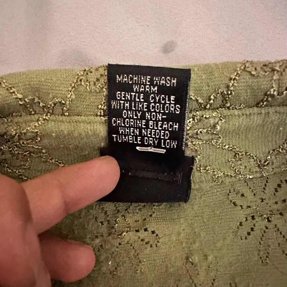 INC Y2k Vintage  Green Button Down Blouse with Floral Lace Size Small - Image 6