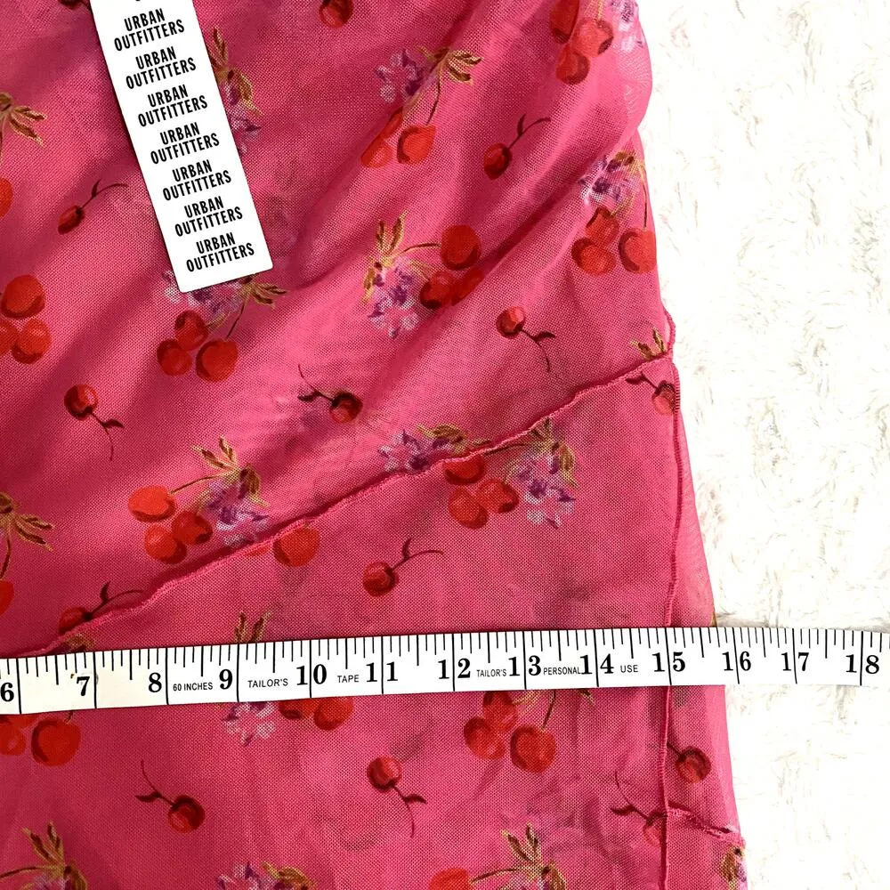 NEW Urban Outfitters Pink Cherry Mesh Summer Bright Side Lace-up Mini Dress M - Image 10