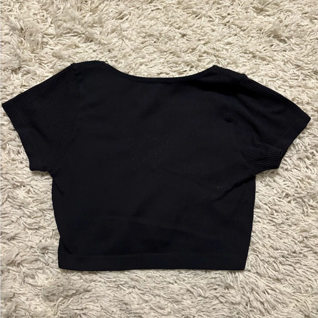Garage Black Ribbed Deep V-Neck Fitted Crop Top Size PS - Image 3