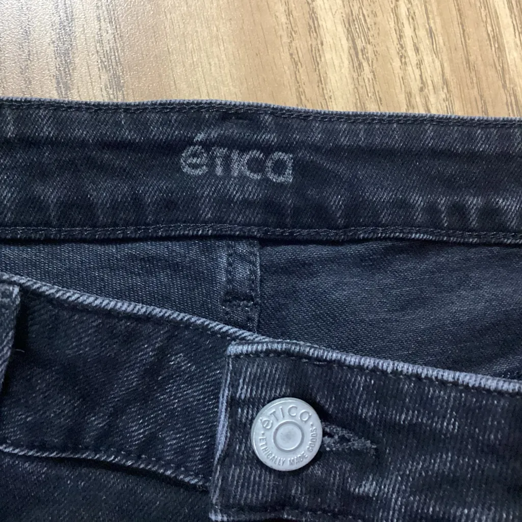 Etica Asymmetrical Denim Mix Media Skirt Size 26 Black - Image 9