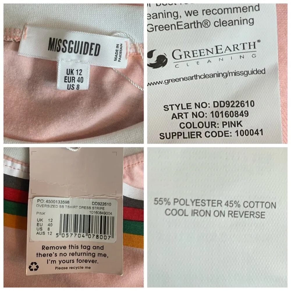 Missguided Dress NEW Oversize Stripe Tee T-shirt Casual Women's Medium - Image 9
