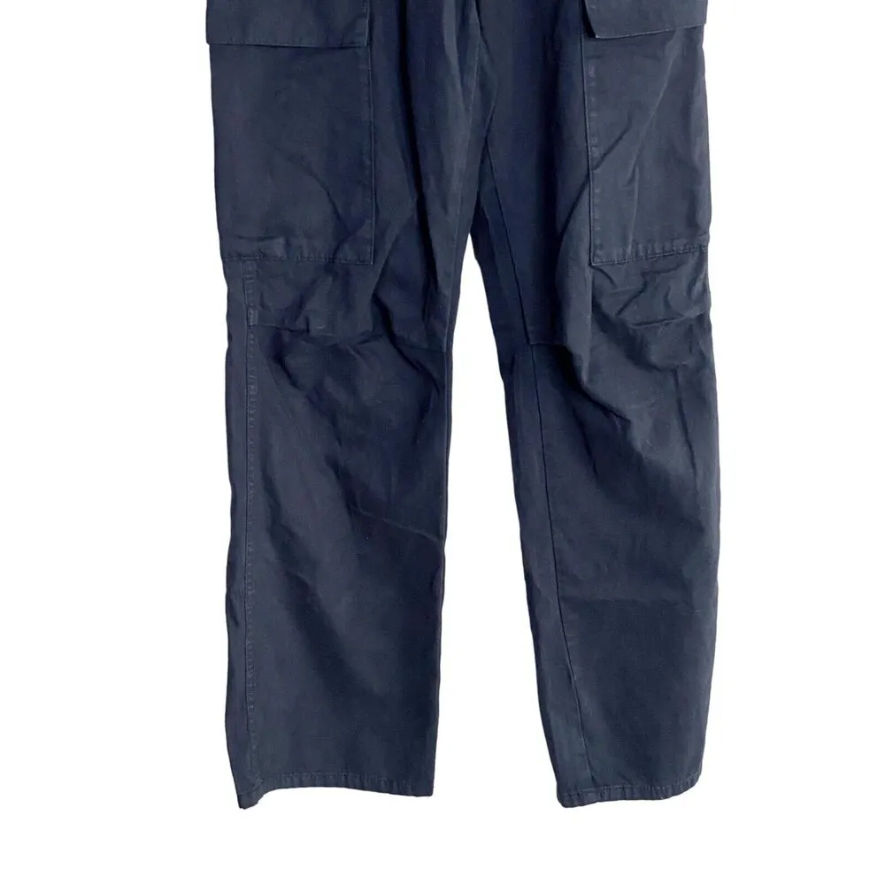 ZARA Cargo Utility High Rise Straight Leg Cotton Pants Pockets 4 Navy Blue #2208 - Image 4