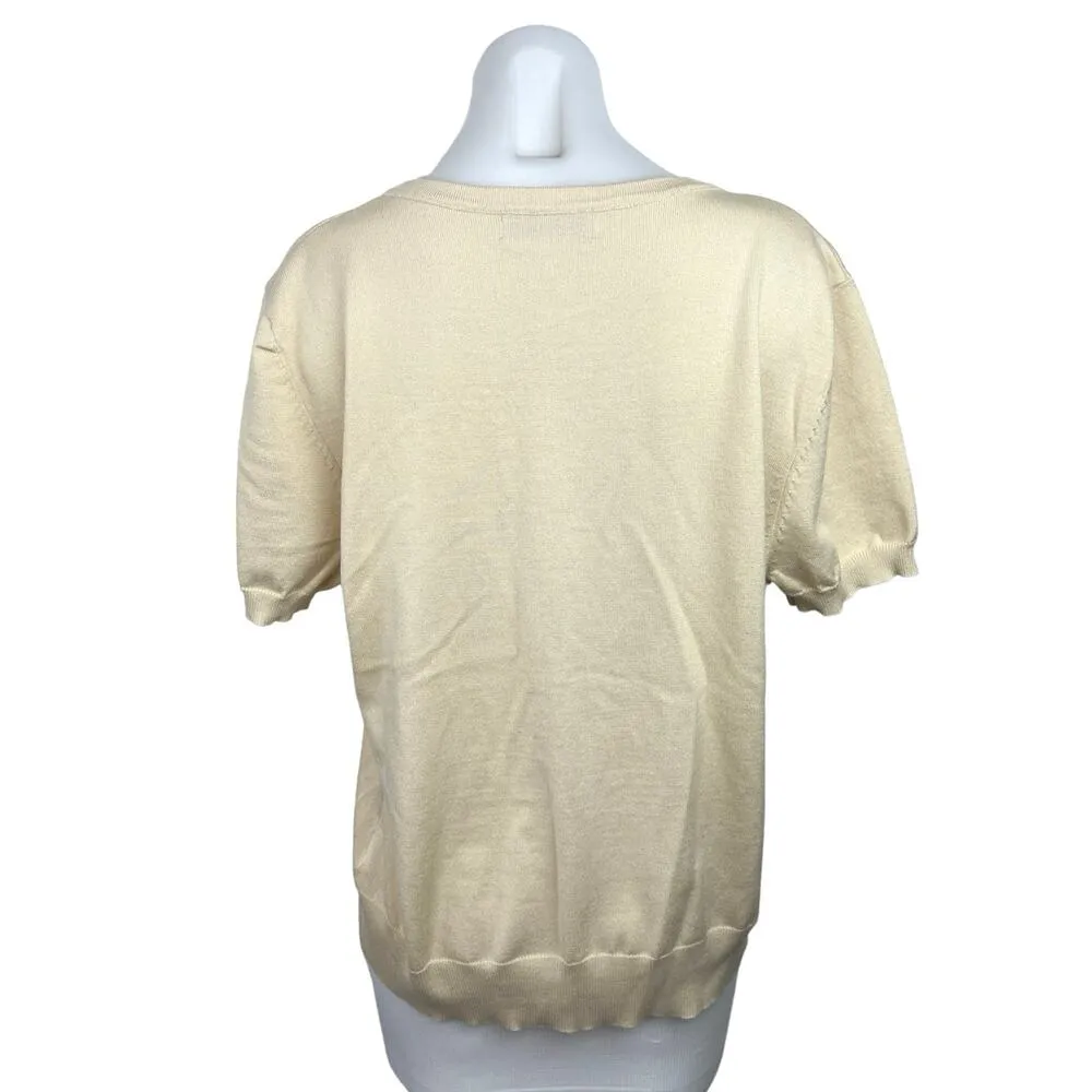 Grace Karin Cream Acrylic Blend Short Sleeve Button Up Cardigan Sweater Size 2XL - Image 2