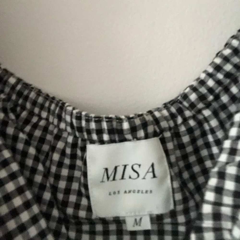 MISA Los Angeles Gingham Belu Off Shoulder Dress in Black White Gingham Medium - Image 14