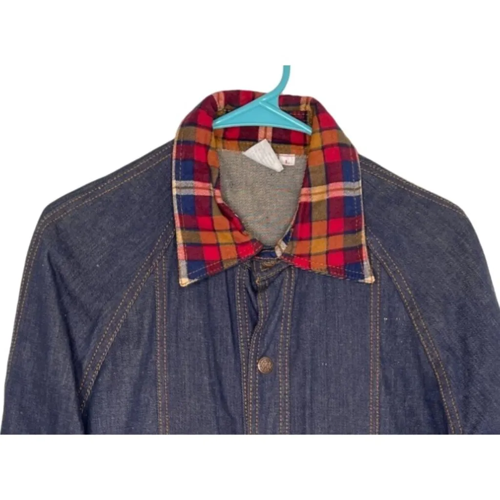 Vintage 60s Dark Blue Denim Jean Jacket Barn Coat Womens Size L Hong Kong Size L - Image 3