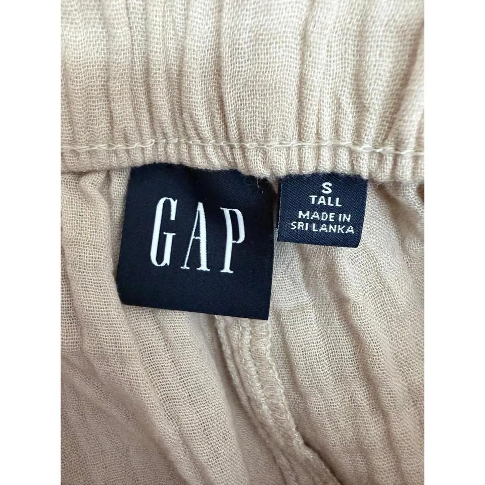 GAP Women's 100% Cotton Gauze Wide‎ Leg Pants S Tall Cream Elastic Waist - Image 3