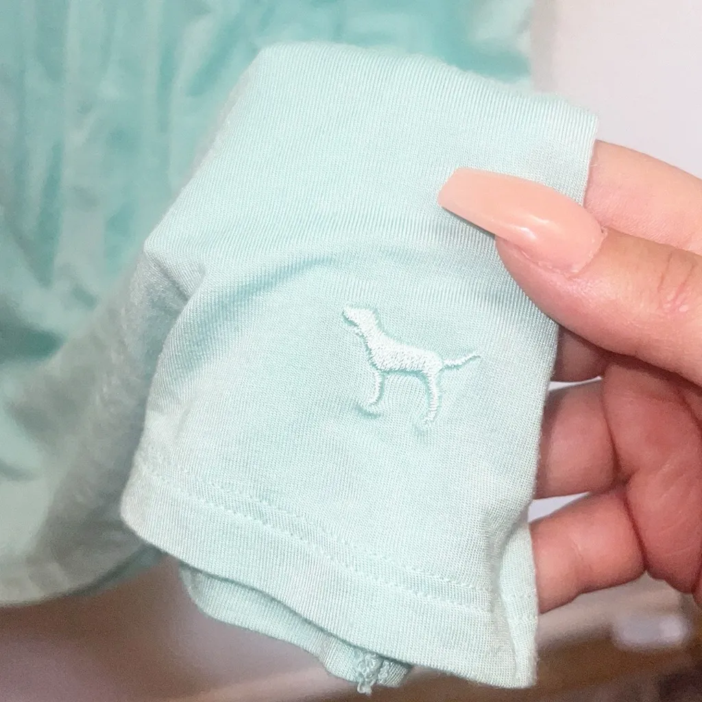 Pink Victoria’s Secret teal v neck criss cross neck detail short sleeve top - Image 2