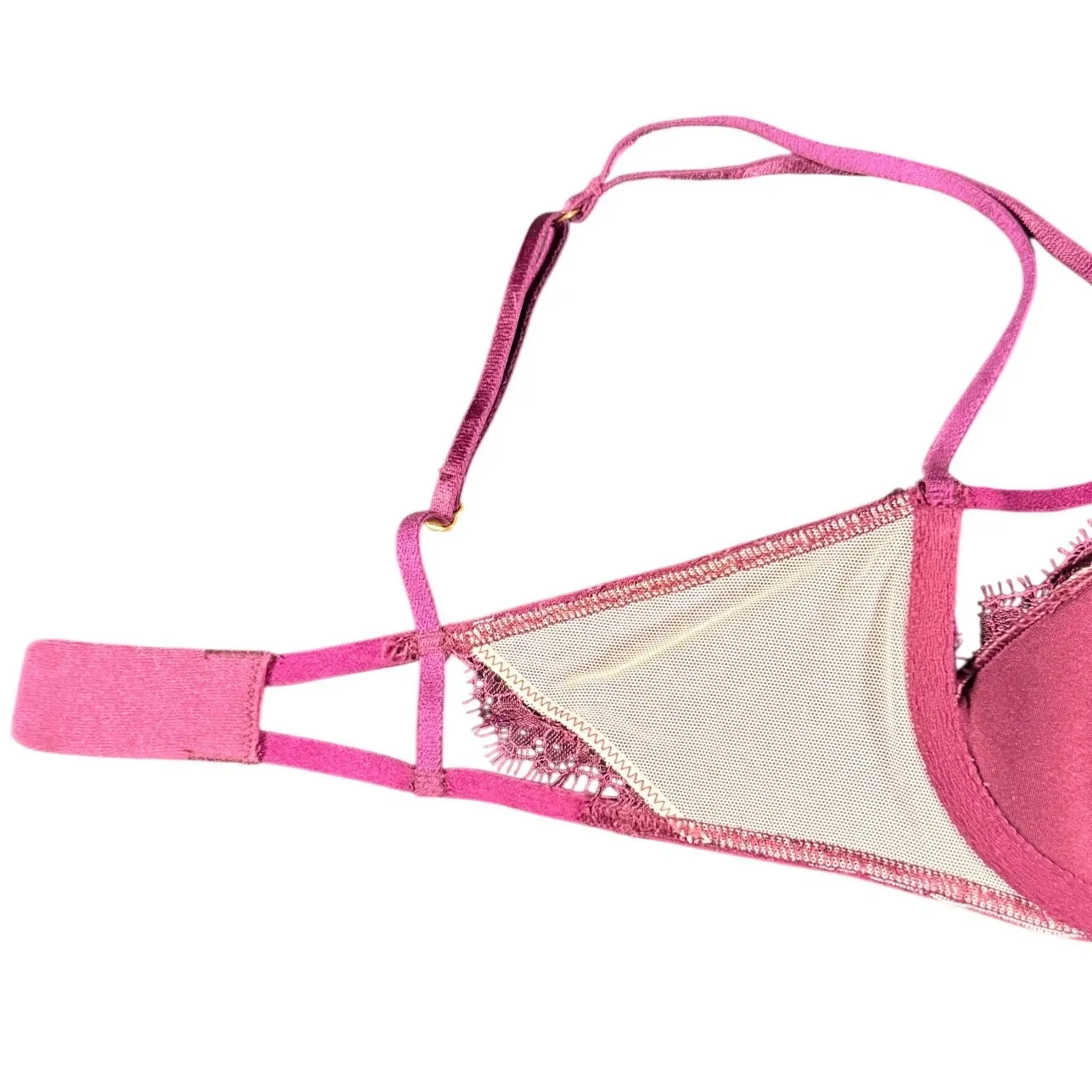 Victoria's Secret Sheer Lace Strappy Balconette Bra Pink Plum Size 34B - Image 3