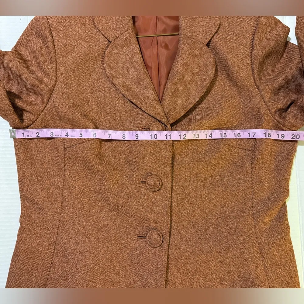 Kasper Women Orange Rust Brown Woven 2pc Suit Short Jacket Career VTG-10 - Image 6