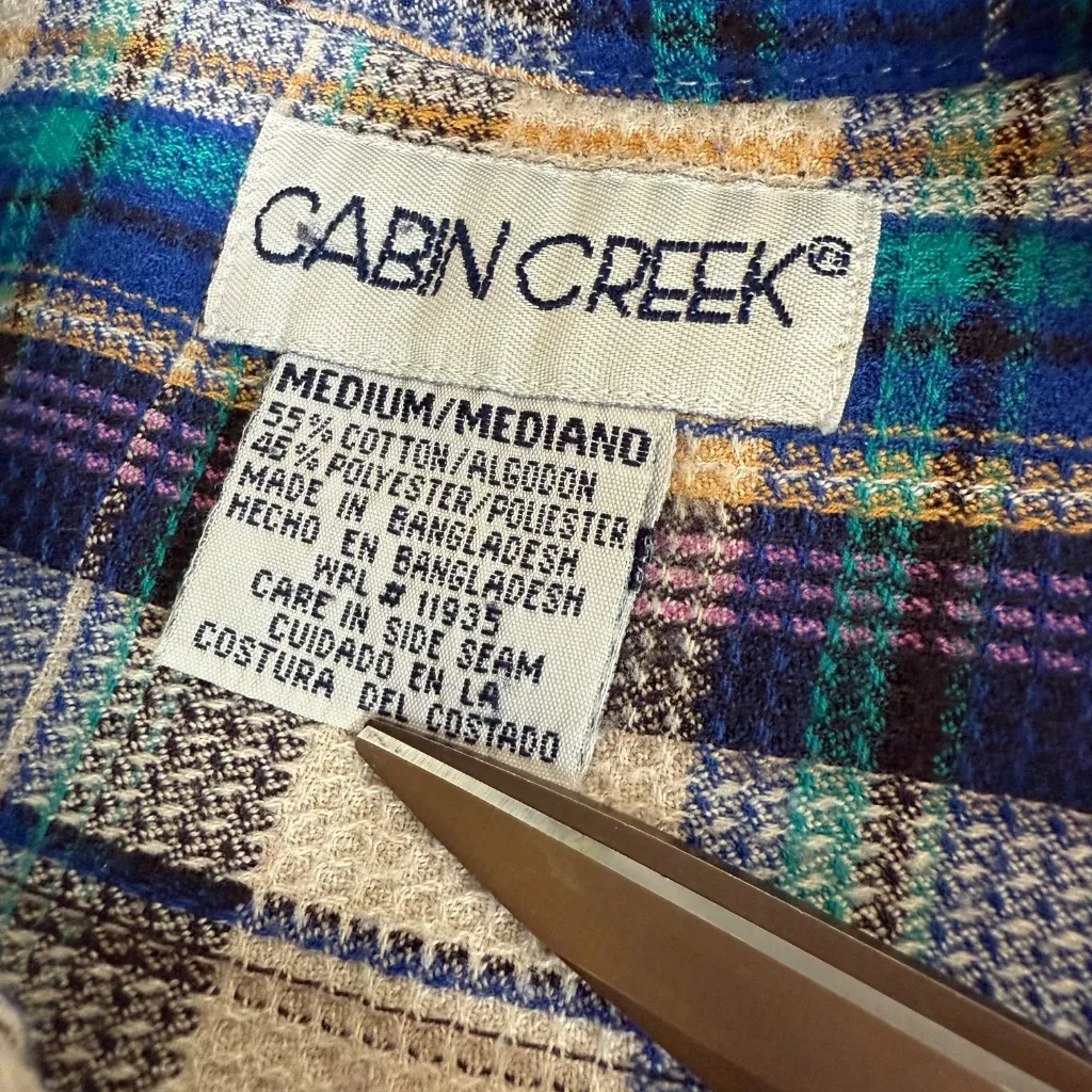 Vintage Cabin Creek Waffle Thermal Shirt Womens Medium Button Down Top Plaid 90s - Image 4