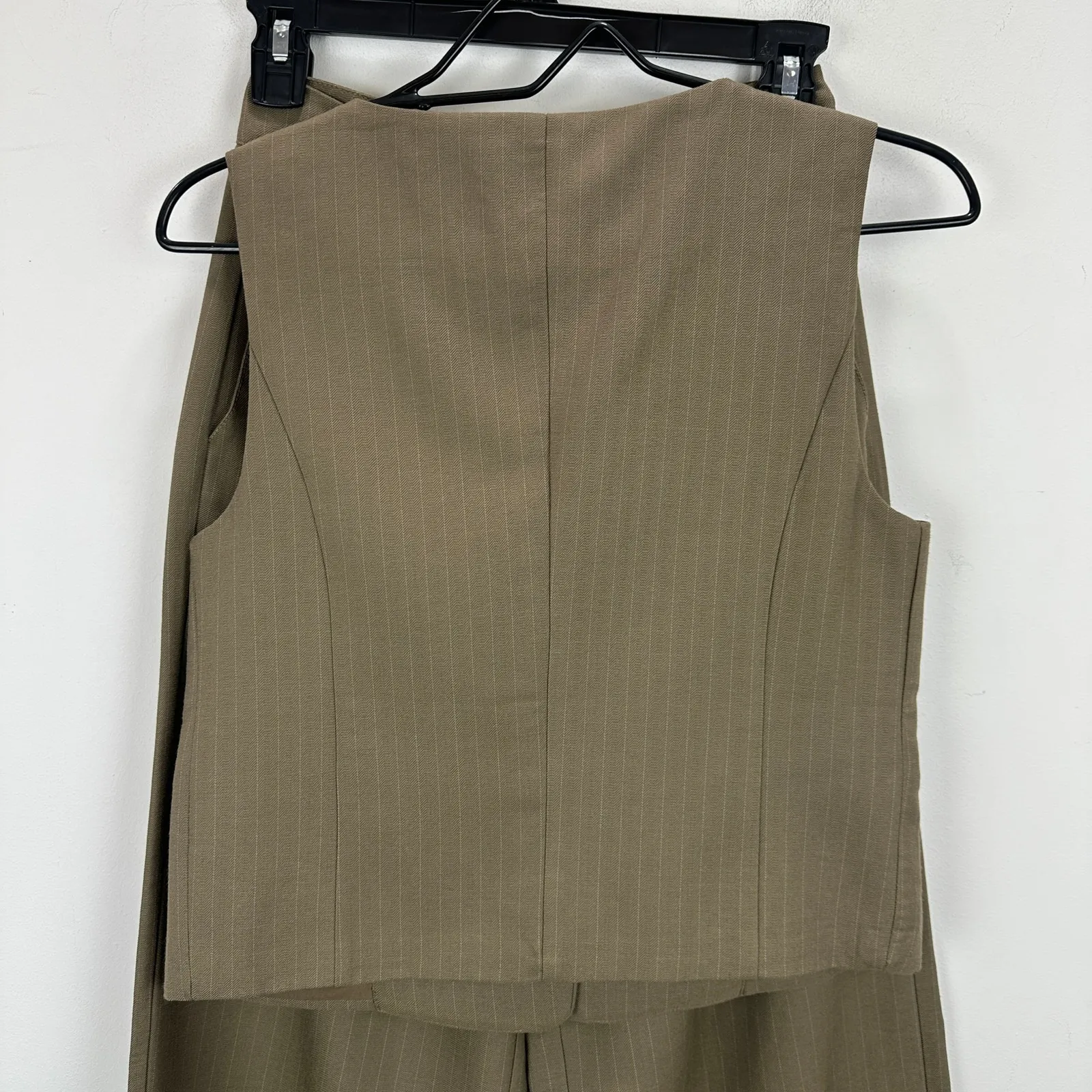 WeWoreWhat Suit Vest Pant Set Pinstripe Brown Wide Leg Tailored XS/0 NWT - Image 9