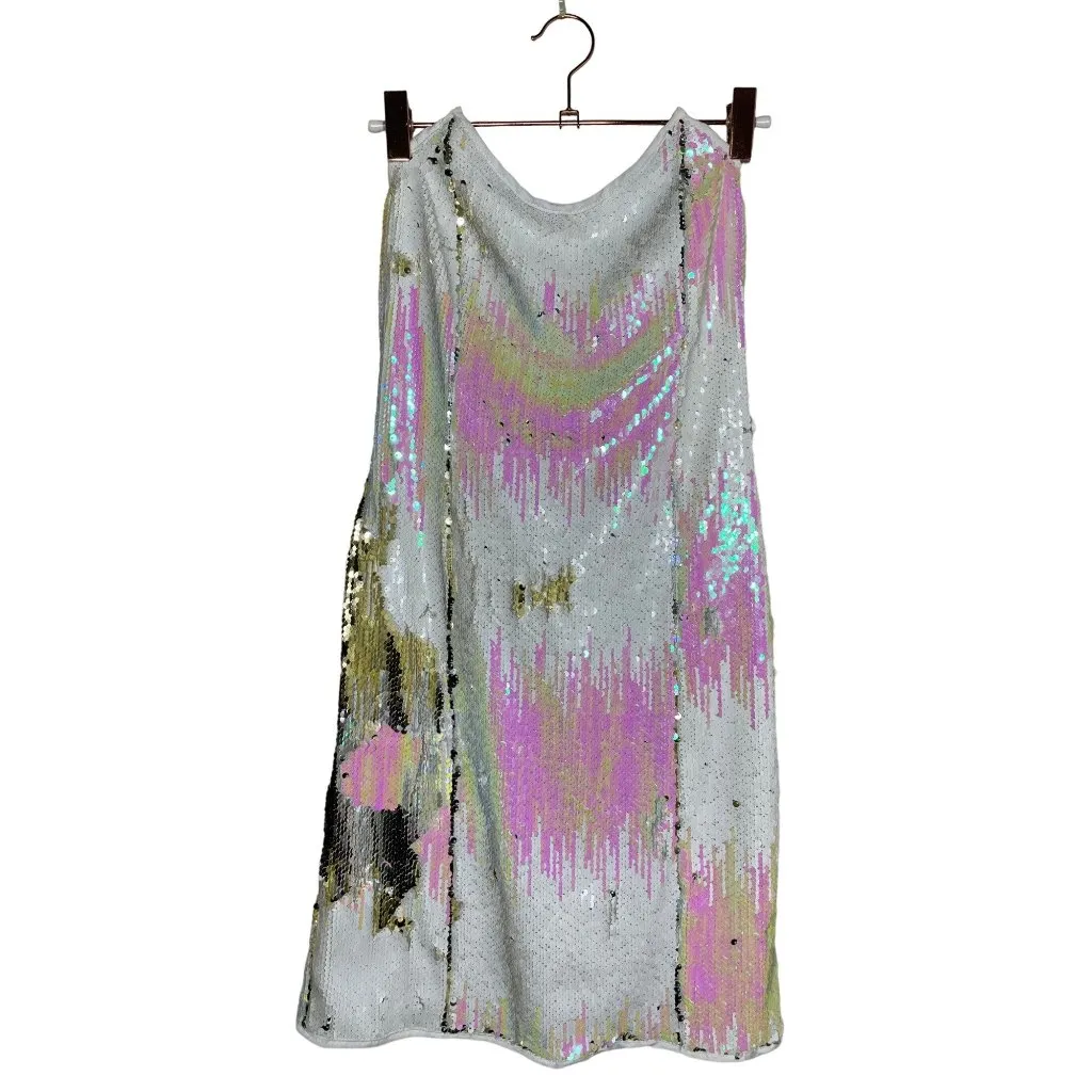 4SI3NNA Alina Strapless Sequin Mini Dress Size Medium White Pink Sz M - Image 2