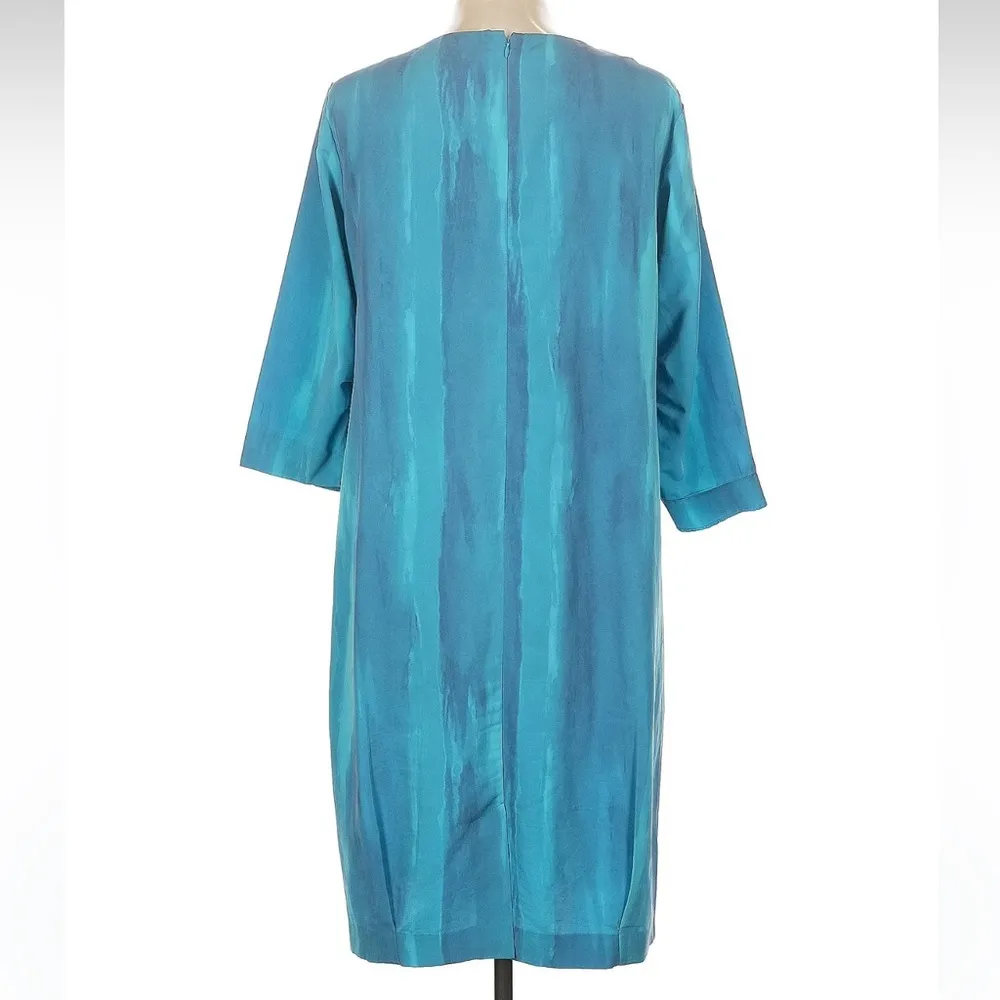 Simply Vera VERA WANG Watercolor Blue Teal Ombre Tie Dye Midi Dress Size 12 L - Image 4