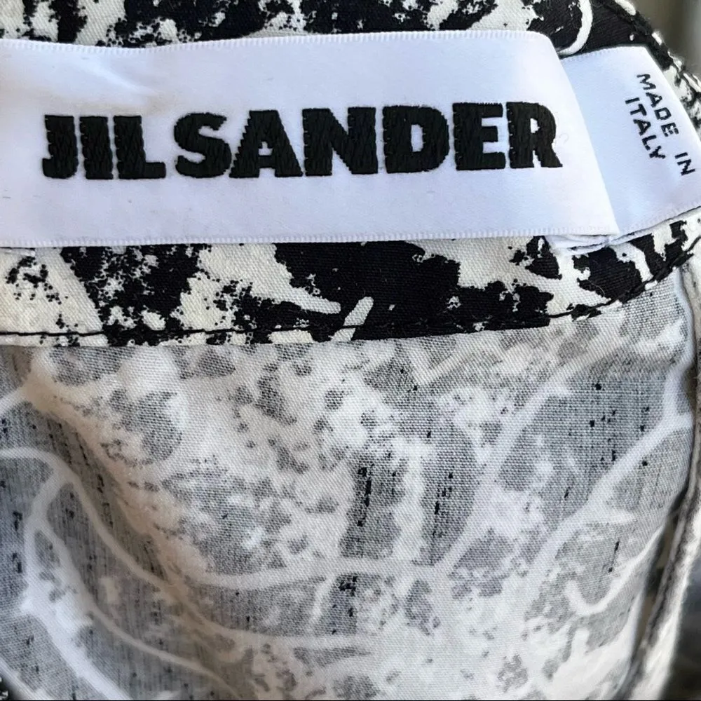 Jil Sander Black and White Splatter Print Structured Cotton Asymmetric Top 38/6 - Image 7
