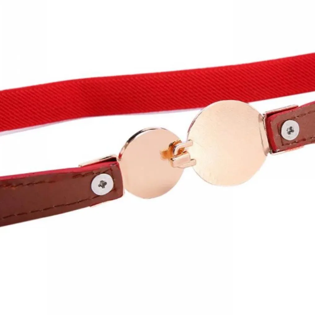 Red & gold pearl belt‎ Imitation Pearl Pair Buckle Thin Belt Monochrome Elastic - Image 12