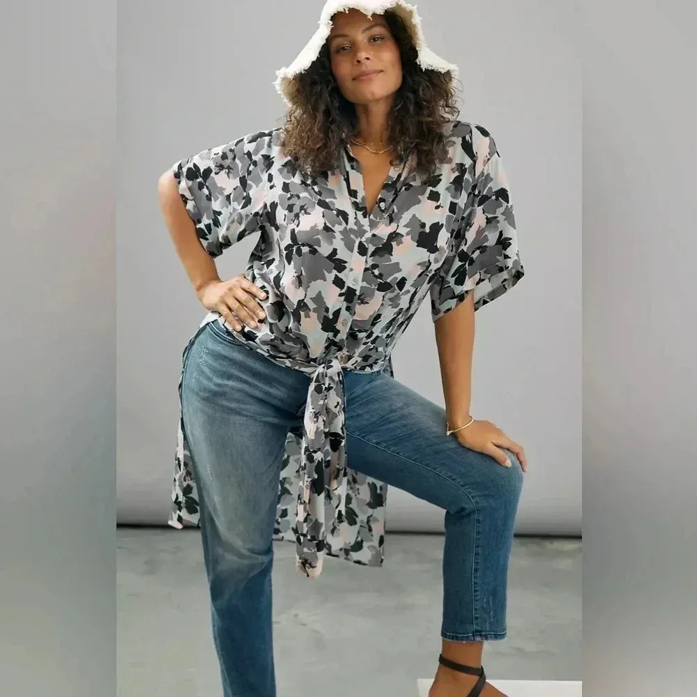 Anthropologie Maeve Rita Printed Pastel Floral Tunic Blouse Size XS - Image 5