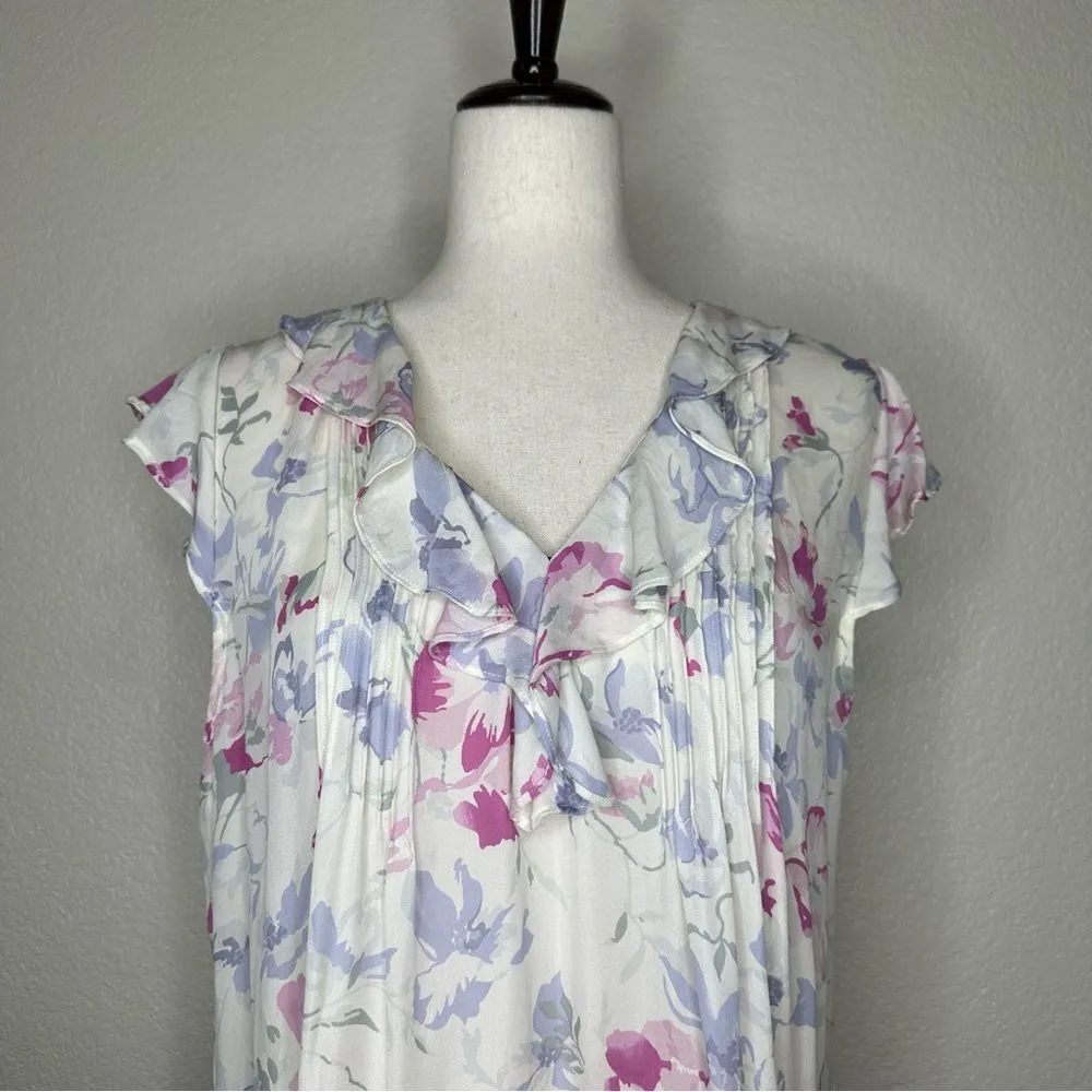 Joie 100% Silk Olvera Floral Print Ruffled Blouse Top - Image 2