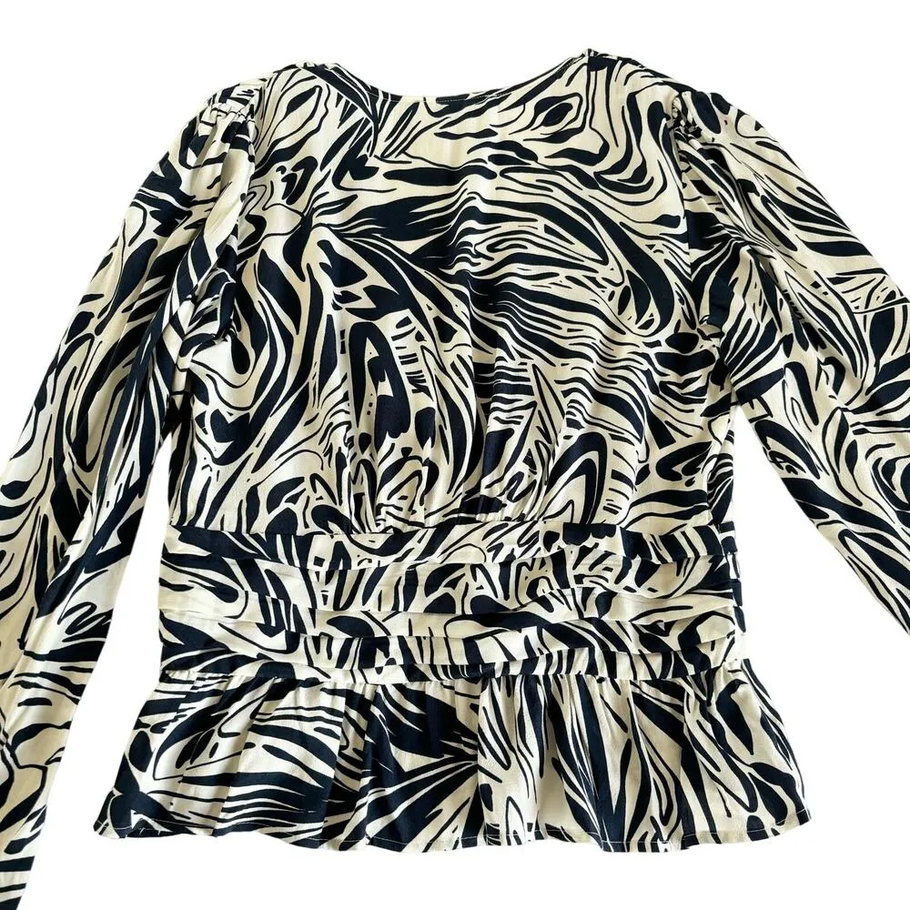 BA&SH Cae Graphic Print Draped V-Neck Long Sleeve Blouse Size Medium NWT - Image 11