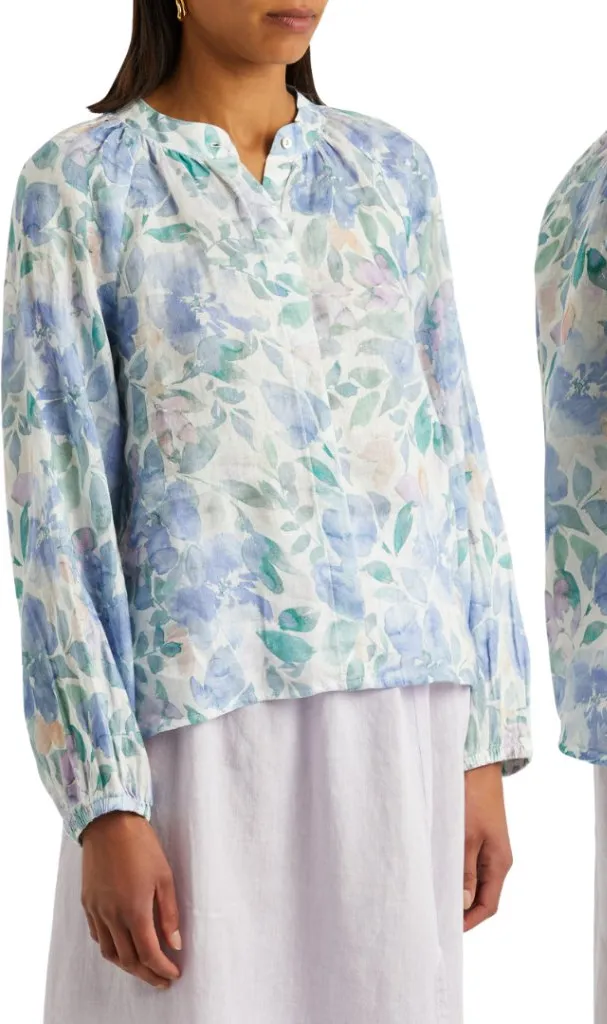 Bella Dahl Floral Print Linen Button Up Blouse Top Womens Medium Pastel Colorful - Image 1