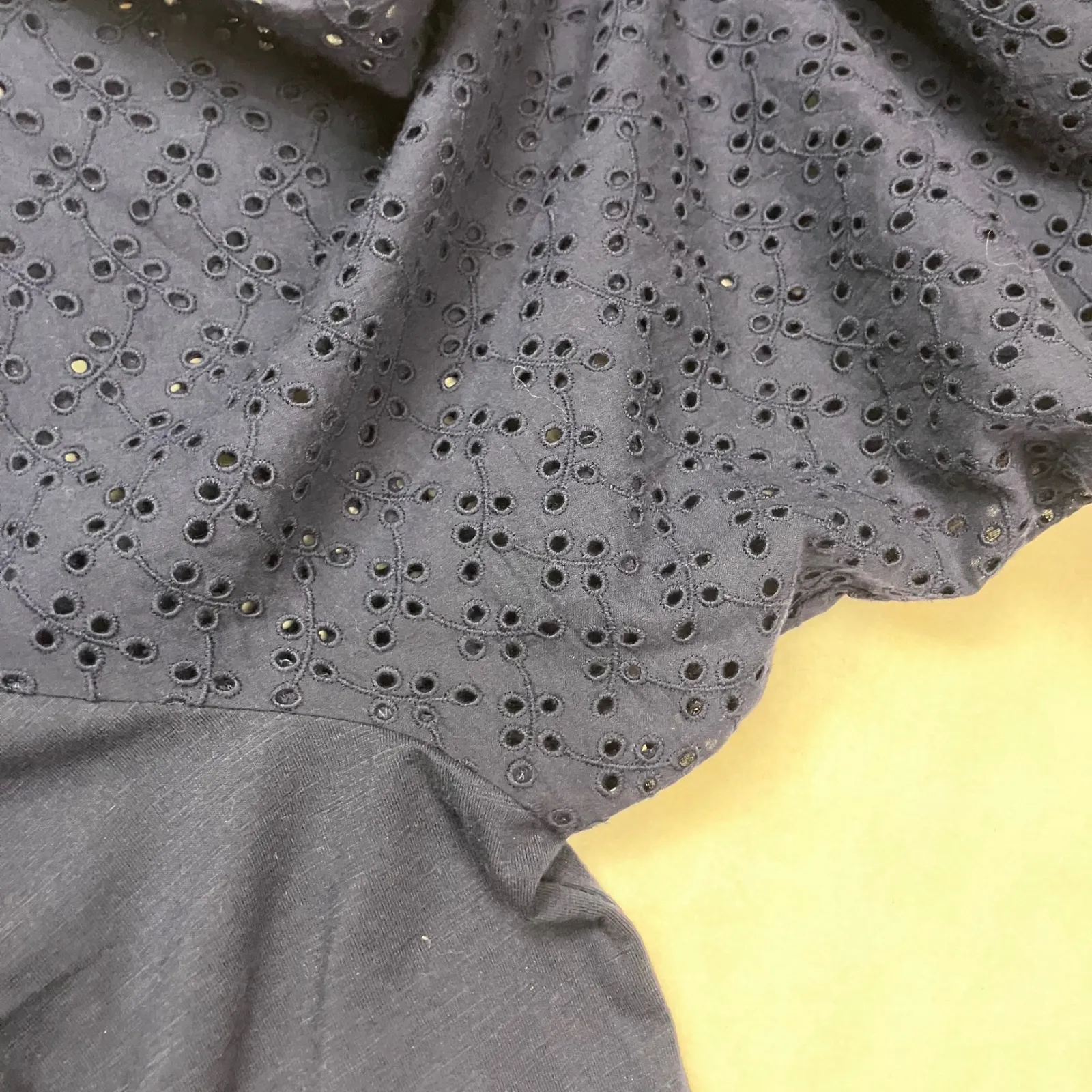 Lane Bryant‎ Navy Blue Eyelet Blouse Plus Size 22 24 3/4 Sleeve V Neck Tie - Image 4