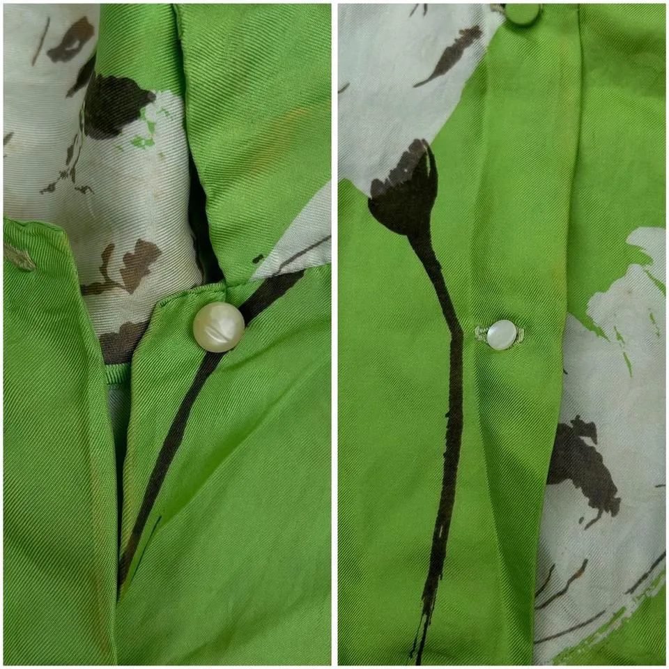 Vintage 60s Adelaar 100% Silk Green w/ White Floral Button-Up Shirt - Image 5