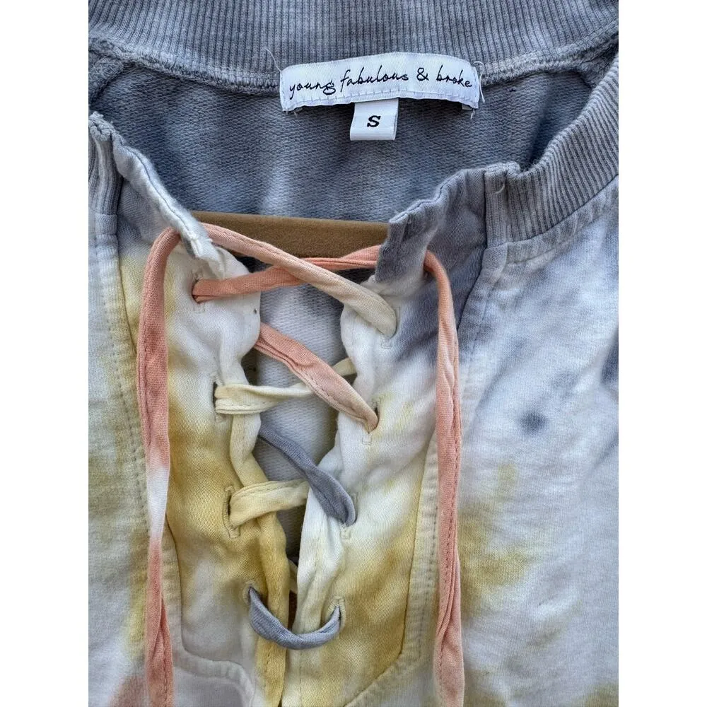 Young Fabulous & Broke YFB Tie Dye Lace Up Summer Sweatshirt Top - Image 5