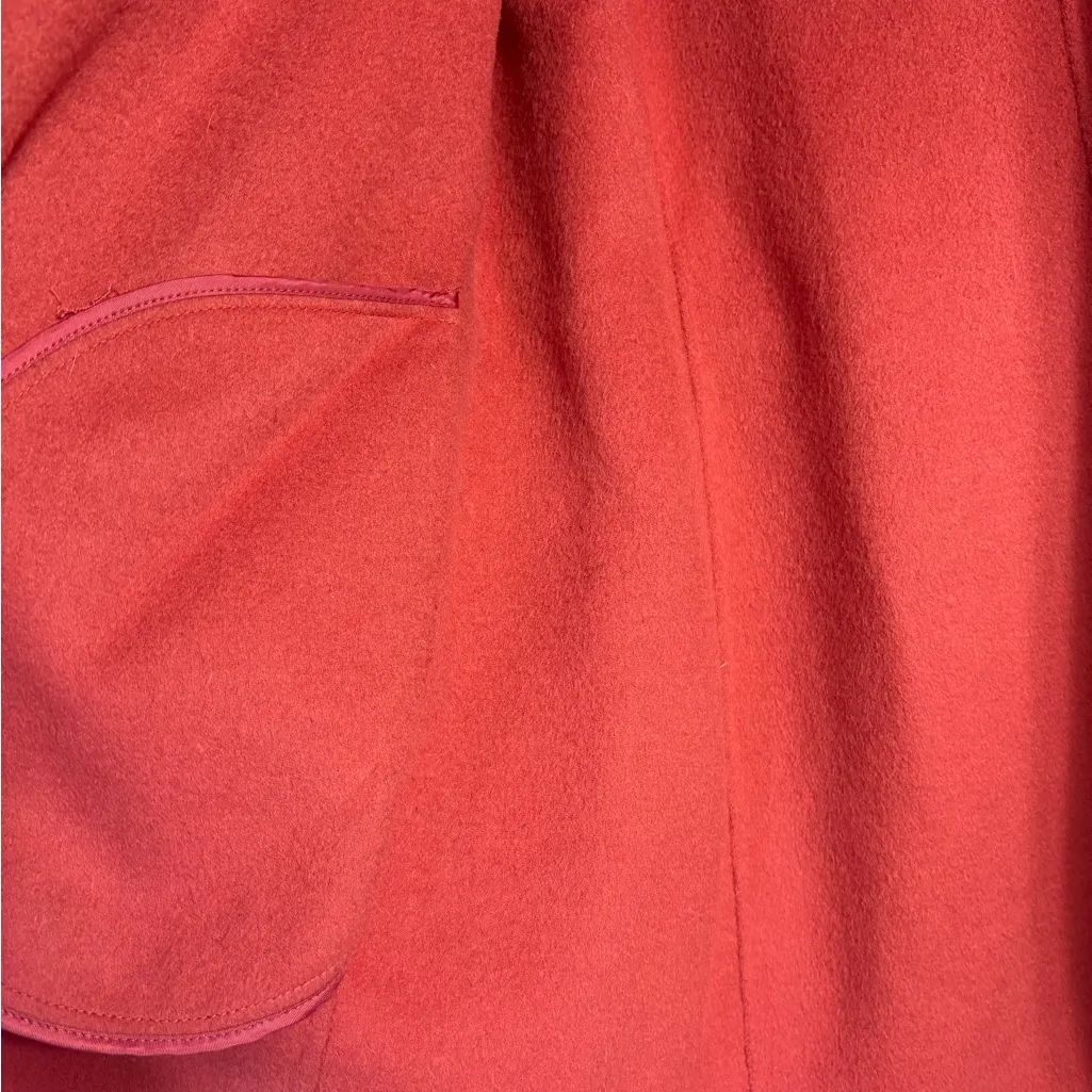 Talbots Women's Sz M Coral Pink Wool Blend Belted Waist Trench Coat With Pockets - Image 5