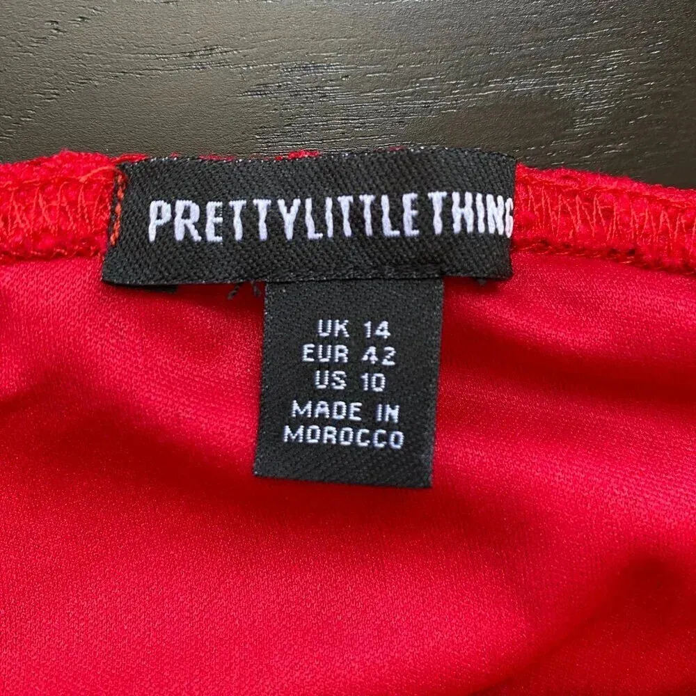 PrettyLittleThing Womens Size 10 All Over Lace Ruched Fitted Slit Midi Skirt Red - Image 11