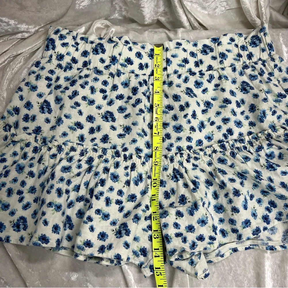 NWT Juniors Floral-Print 2 piece skirt short set Size XL linen blend smocked top - Image 9