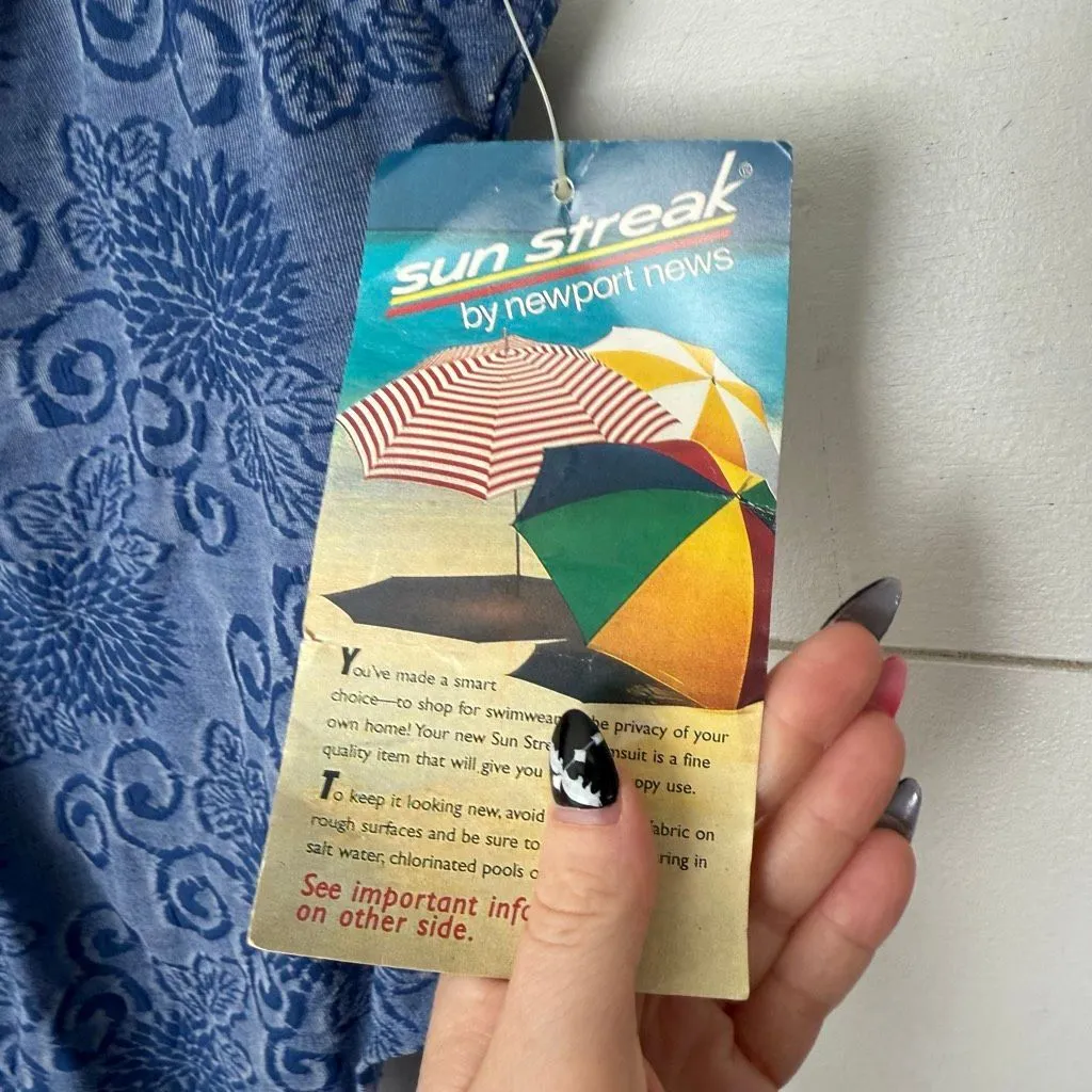 Sun Streak Women’s 8 Newport News Blue Patterned Vintage Swim New Deadstock - Image 4