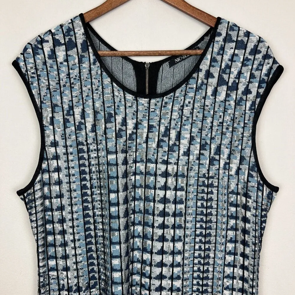Nic+Zoe  Dress Women XL Gray Blue Black Abstract Knit A-Line Pleated Sleeveless - Image 3