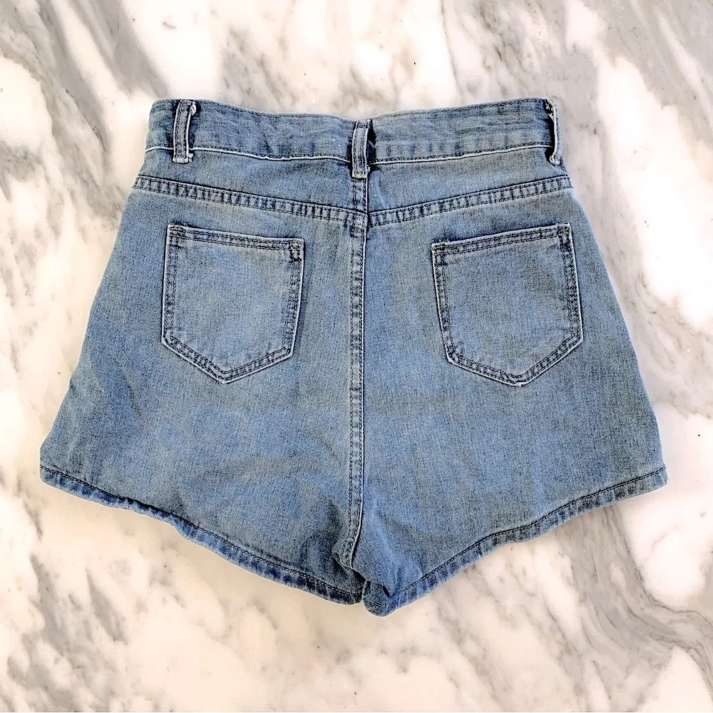 High Waisted Jean Shorts • Light Wash • Size S - Image 2