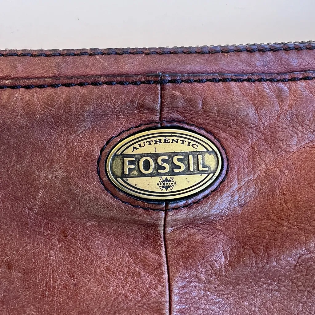 Vintage Fossil Western Brown Cowhide Leather Crossbody Bag Purse Festival Hippie - Image 9