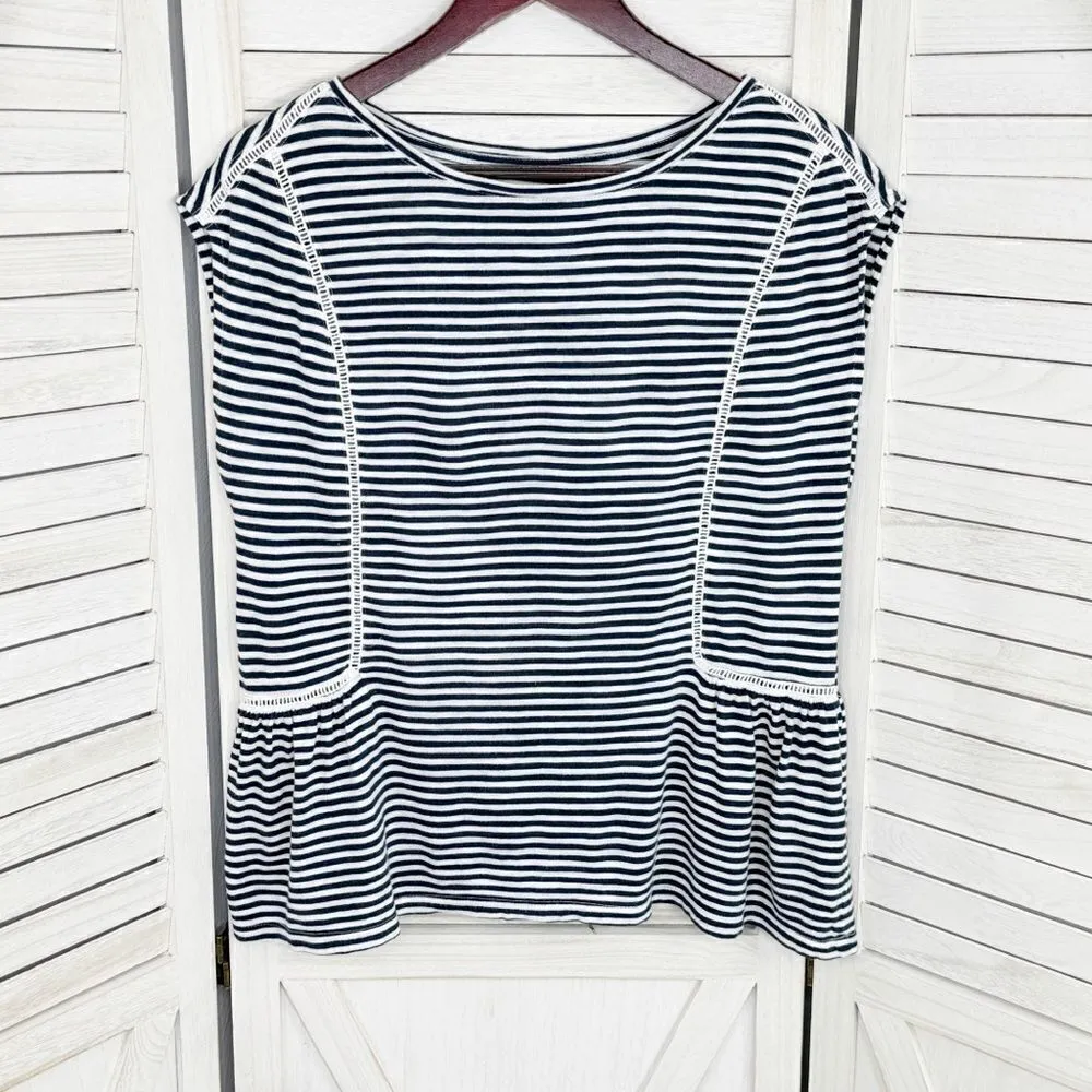 Banana‎ Republic Striped Peplum Malibu Tee Sleeveless Top Blue White Small - Image 7