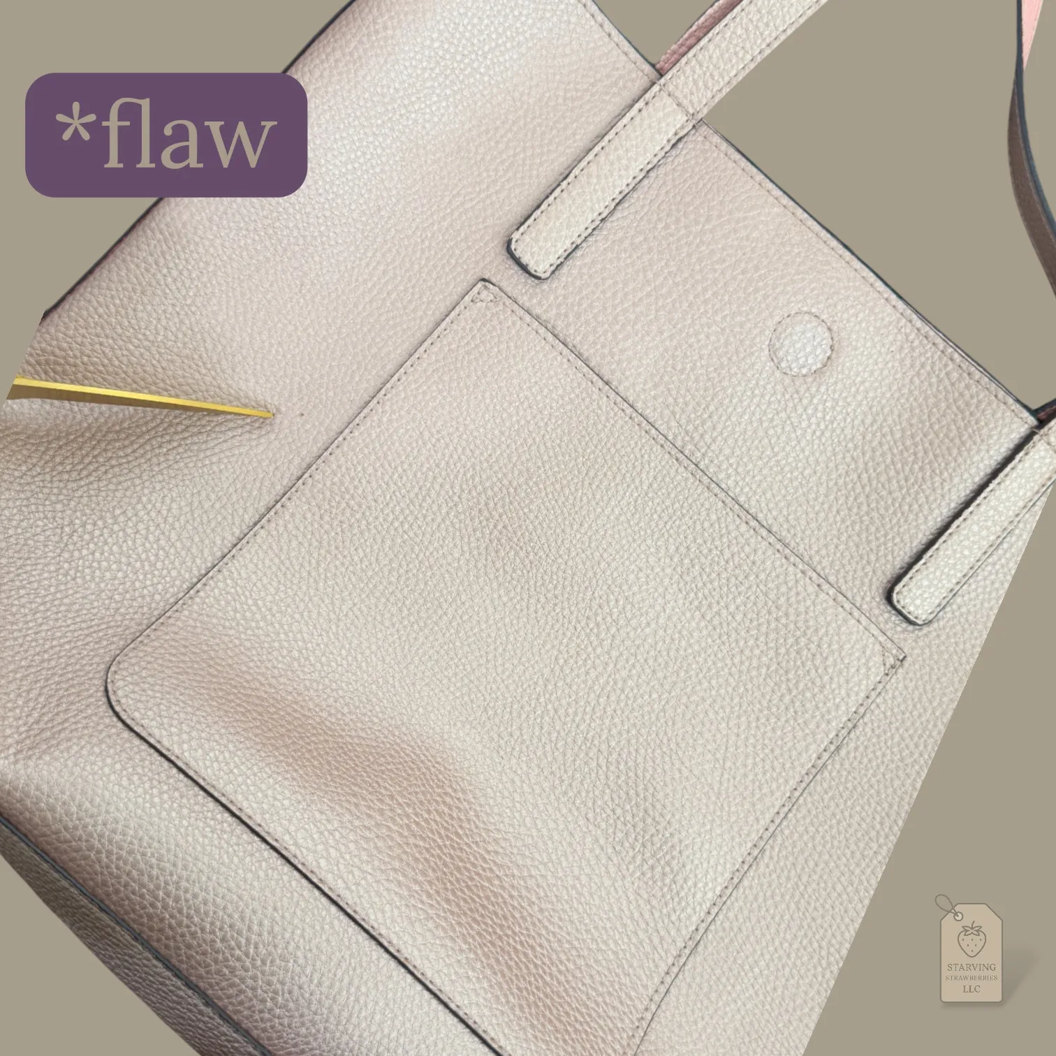 Metallic Rose Gold Vegan Leather Tote Bag w/ Pink Contrast Interior Minimalist - Image 6