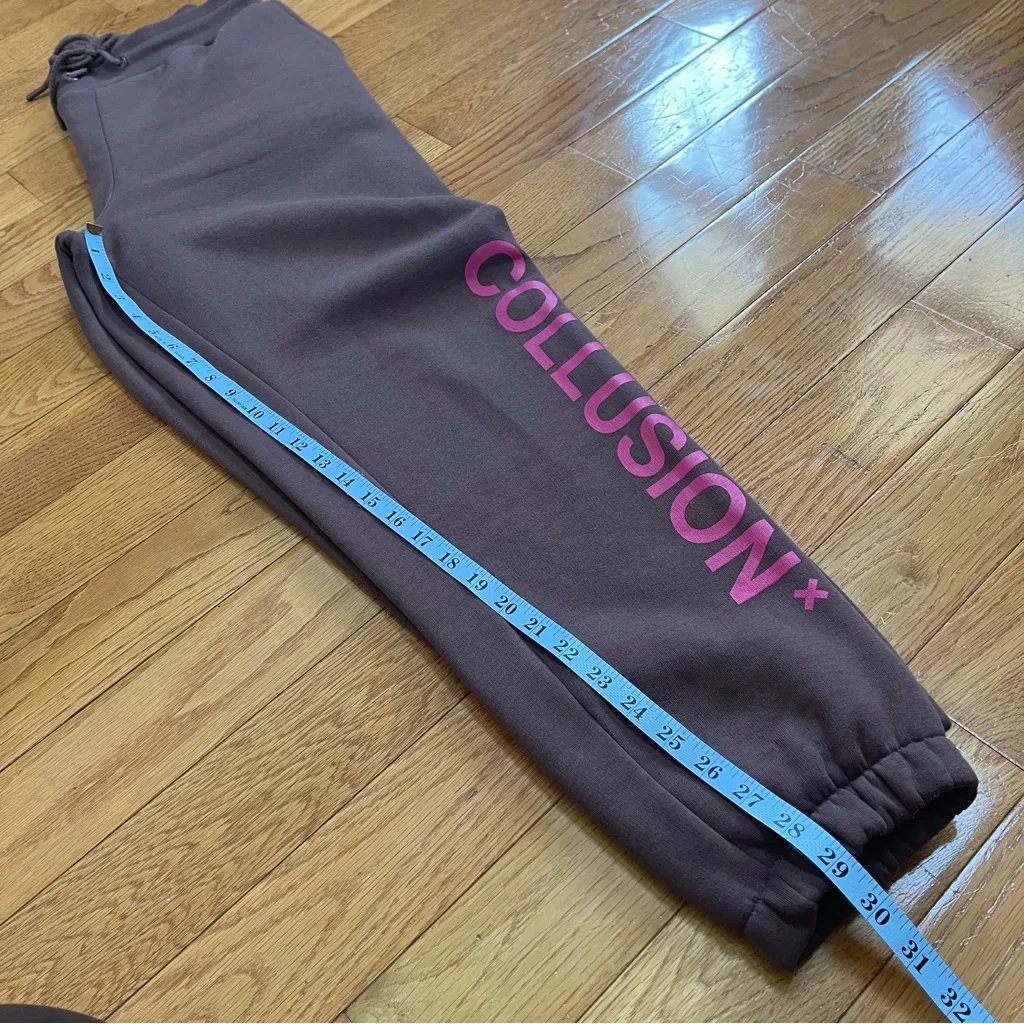 COLLUSION Unisex Lounge cotton blend set pants & sweat shirt hoodie brown pink Size XL - Image 11