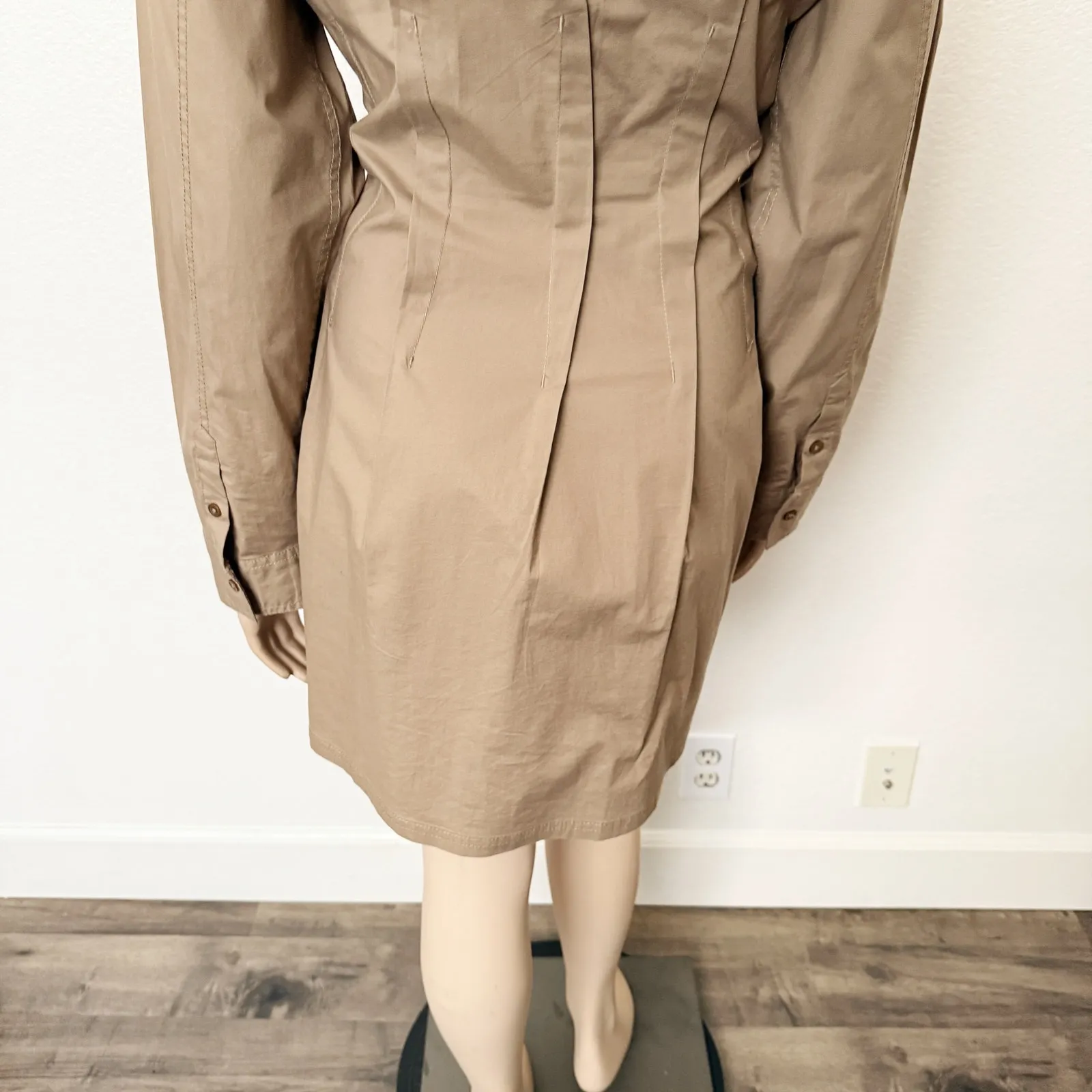 [Anthropologie] Pilcro Khaki Camel Pleated Pintuck Mini Shirt Dress Size Large L - Image 10