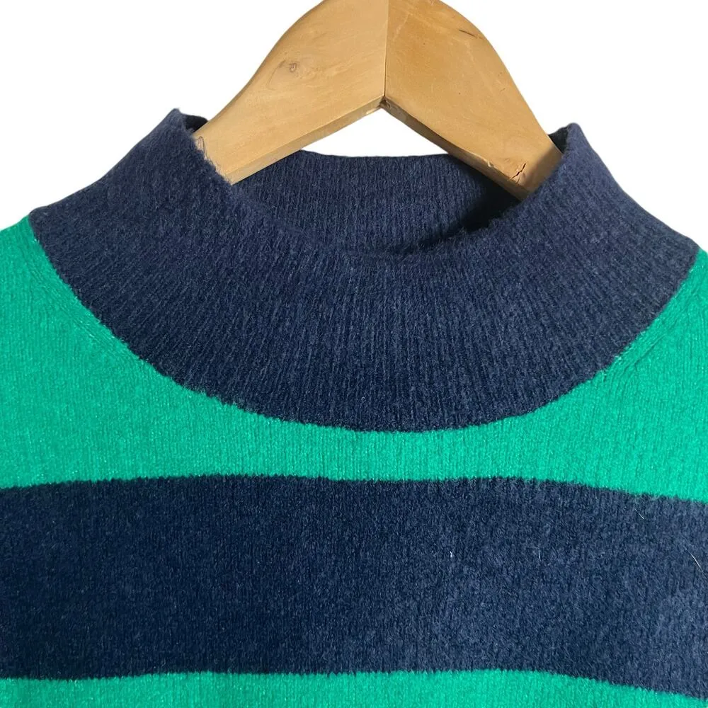 J.Crew Navy Blue Teal Rugby Stripe Mockneck Long Sleeve Pullover Sweater Size S - Image 3