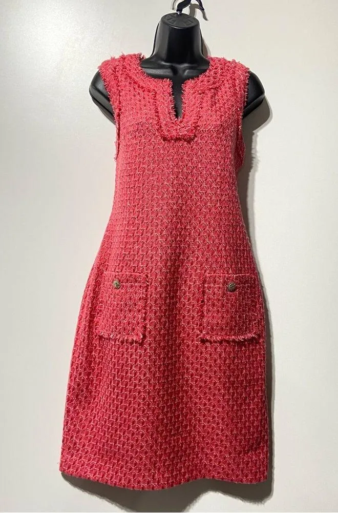 Karl Lagerfeld Paris Pink Magenta Tweed Boucle Shift Jackie-O Dress Size 8 NWOT - Image 2