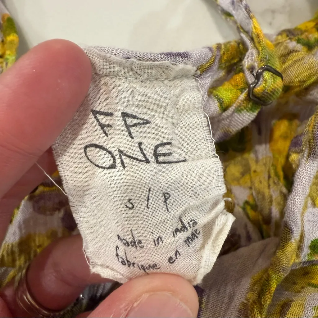 Free People One Floral V-Neck Romper Womens Small Purple/Yellow Pockets Bohemian - Image 5