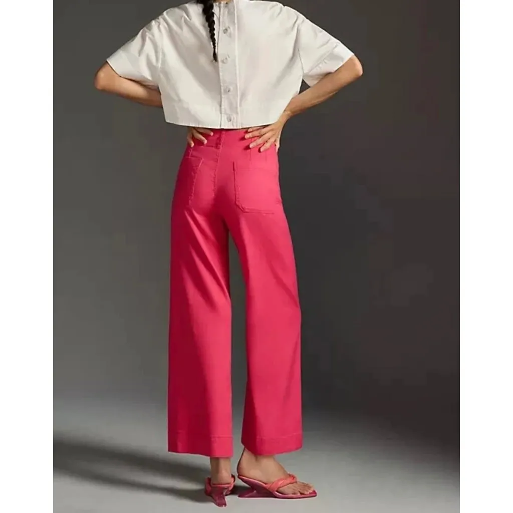 Maeve Anthropologie The Colette Linen Blend Wide-Leg Crop Size 27 Tall Geranium - Image 2